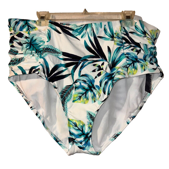 New SONNET SHORES Swimwear Size 22W Blue Leaf High Rise Bikini Swimsuit Bottom - Picture 1 of 5